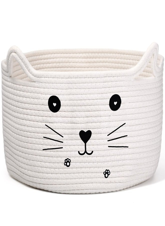 Zopeal Cat Basket Storage Woven Organizer with Ears Christmas Decorative Pet Toy Cute Cotton Rope Basket for Gift Cat Dog Toy Bin Nursery Room(13.7 x 7.8 Inch,White) - Image 1